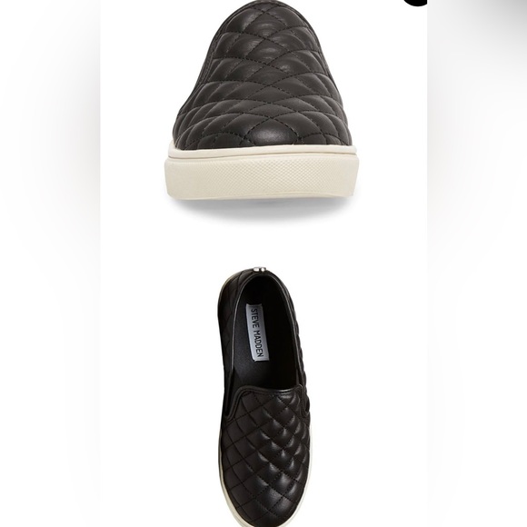 Steve Madden Ecentrcq Patent Leather Quilted Black Slip On Flat Shoes - Picture 11 of 11